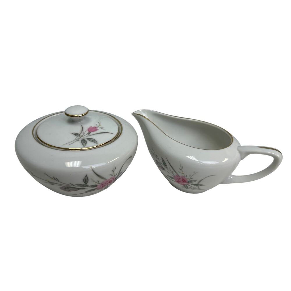 Vintage Golden Rose Fine China Japan Creamer Sugar Bowl w Lid Small Chip